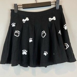 Forever 21 Black Puppy Paws Bones Linen Blend Skirt Women’s Size Small